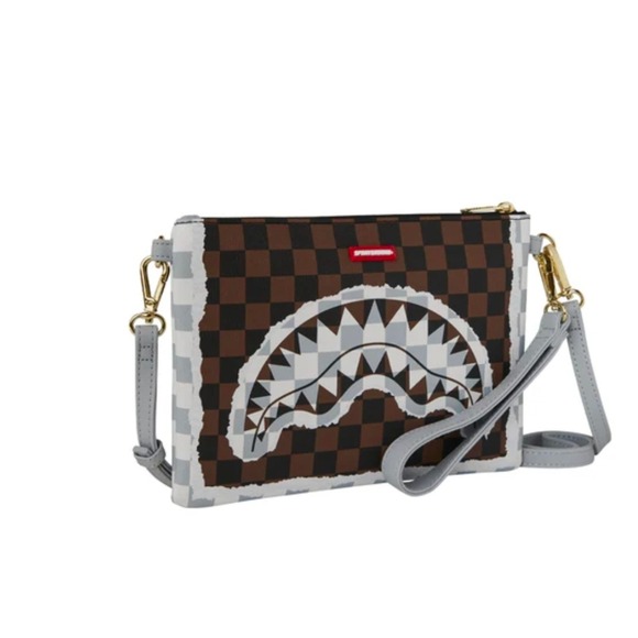 Sprayground CREAM AND BROWN TEAR CHECK CROSSOVER CLUTCH - Picture 2 of 6